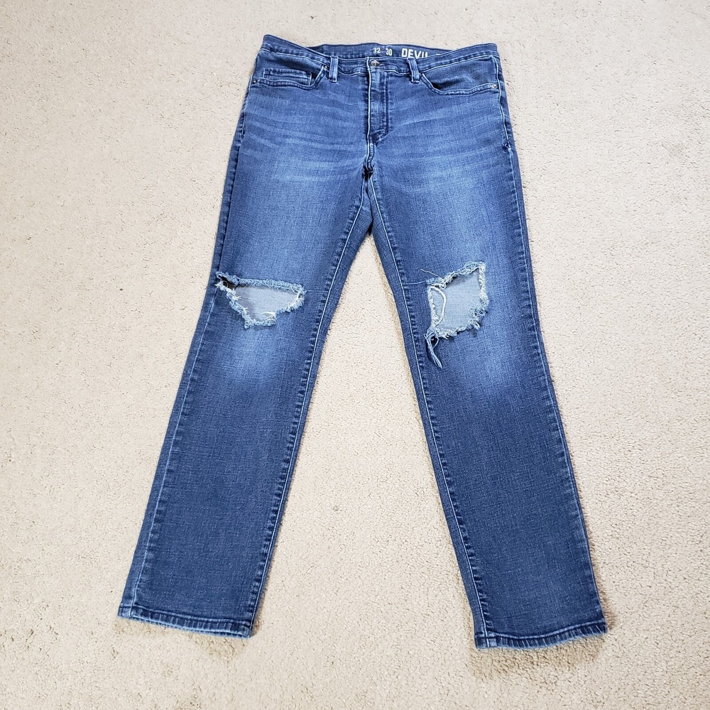 Devil Dog Jeans Men 32x30 Blue Sanforized Shrunk Denim Slim Stretch Distressed